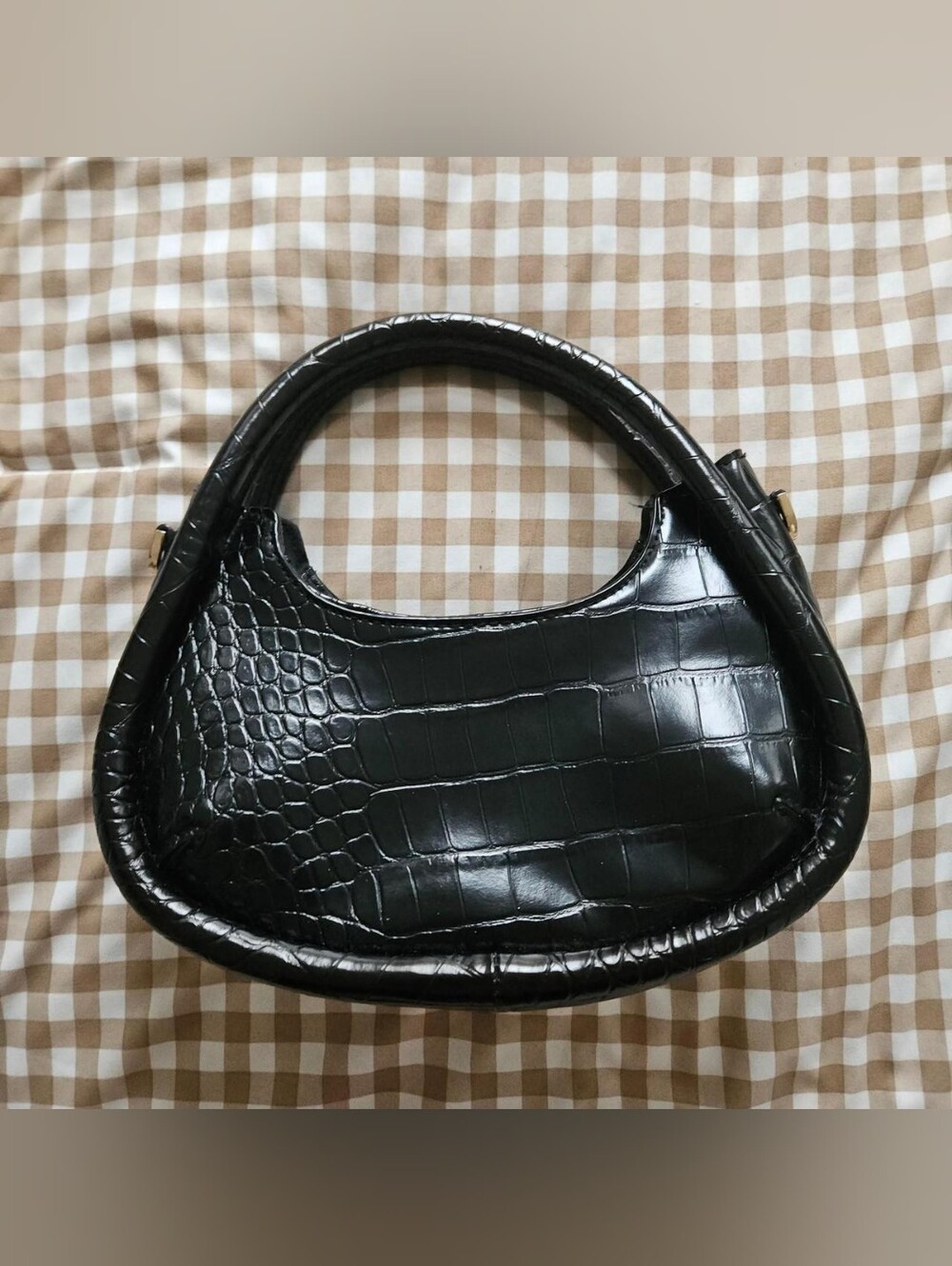 Black Croc-Embossed Women's Shoulder Bag